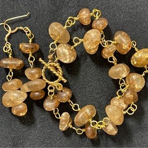 Natural agate double strand bracelet and earrings set. 8”